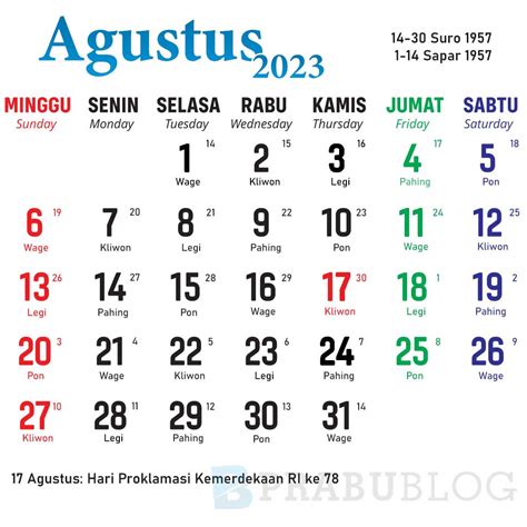 kalender bulan agustus 2023 indonesia